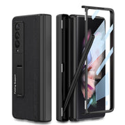 For Samsung Galaxy Z Fold3 5G GKK Magnetic Hinge Plain Leather Phone Flip Case with Pen Box(Black)
