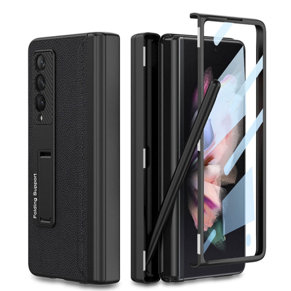 For Samsung Galaxy Z Fold3 5G GKK Magnetic Hinge Plain Leather Phone Flip Case with Pen Box(Black)