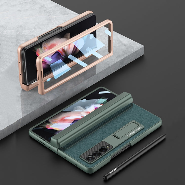For Samsung Galaxy Z Fold3 5G GKK Magnetic Hinge Plain Leather Phone Flip Case with Pen Box(Cross Texture)