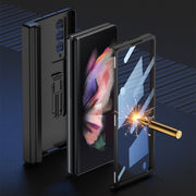For Samsung Galaxy Z Fold3 5G GKK Magnetic Hinge Plain Leather Phone Flip Case with Pen Box(Cross Texture)