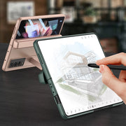 For Samsung Galaxy Z Fold3 5G GKK Magnetic Hinge Plain Leather Phone Flip Case with Pen Box(Silver)