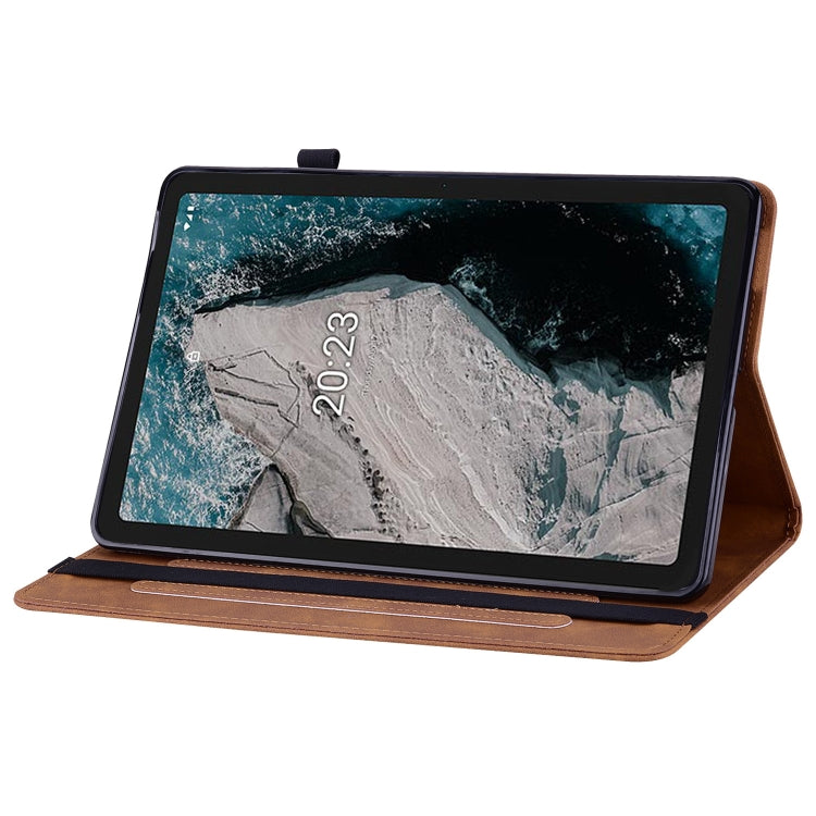 For Nokia T20 10.4 2021 Skin Feel Solid Color Zipper Leather Tablet Case(Brown)