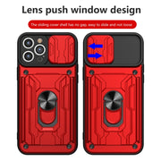 For iPhone 14 Pro Max Sliding Camshield TPU+PC Phone Case with Card Slot (Blue)