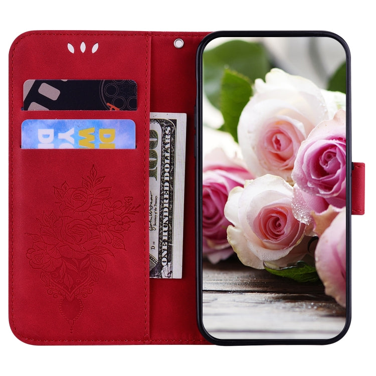 For Tecno Pova 2 Butterfly Rose Embossed Leather Phone Case(Red)