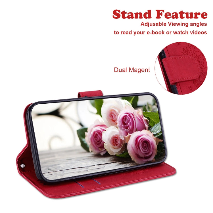 For Tecno Pova 2 Butterfly Rose Embossed Leather Phone Case(Red)