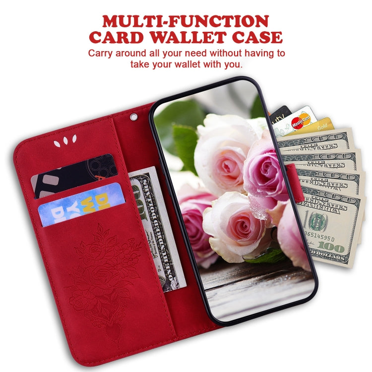 For Tecno Pova 2 Butterfly Rose Embossed Leather Phone Case(Red)