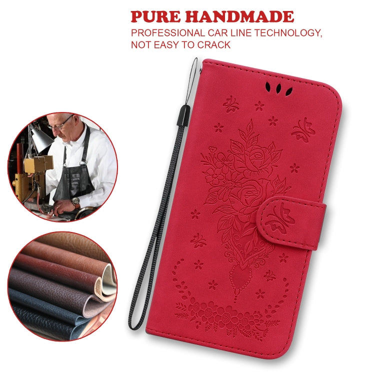 For Tecno Pova 2 Butterfly Rose Embossed Leather Phone Case(Red)
