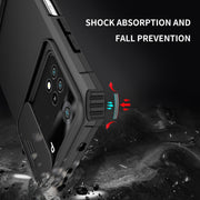 For Xiaomi Poco M4 Pro 4G Stereoscopic Holder Sliding Camshield Phone Case(Black)