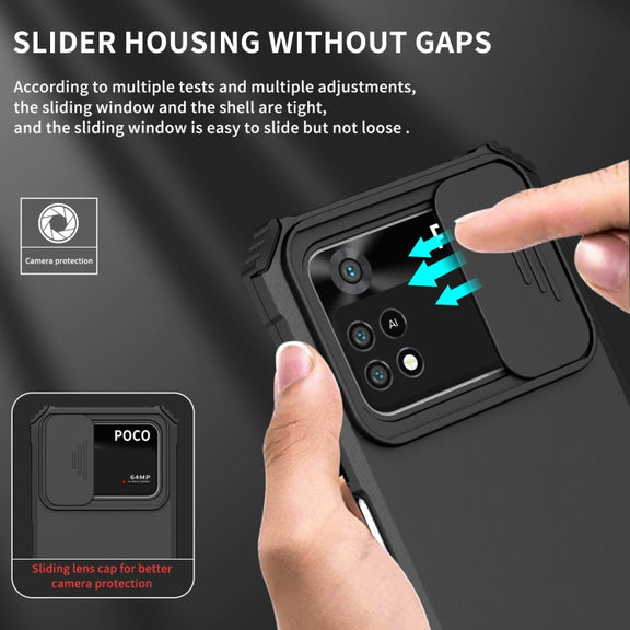 For Xiaomi Poco M4 Pro 4G Stereoscopic Holder Sliding Camshield Phone Case(Black)