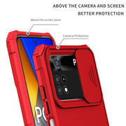 For Xiaomi Poco M4 Pro 4G Stereoscopic Holder Sliding Camshield Phone Case(Red)