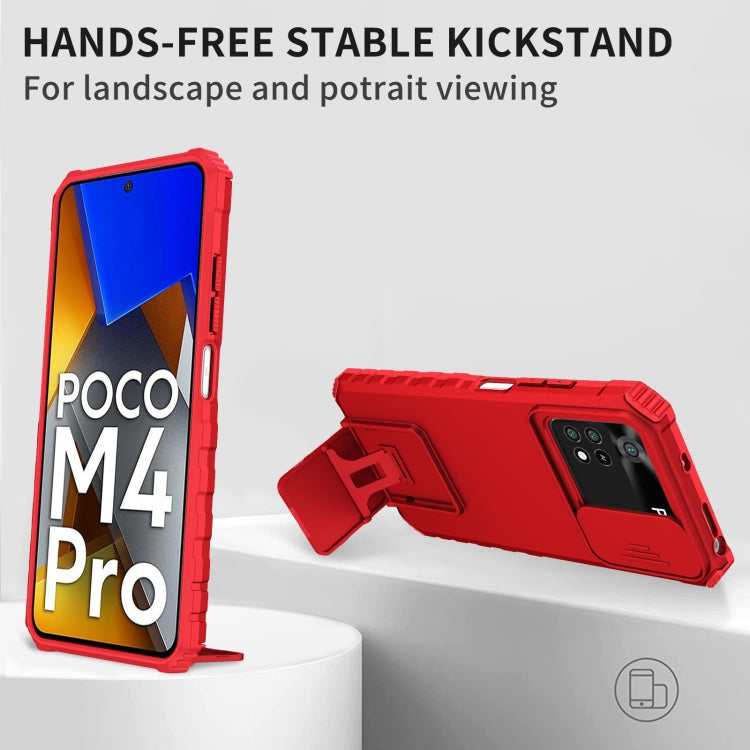For Xiaomi Poco M4 Pro 4G Stereoscopic Holder Sliding Camshield Phone Case(Red)