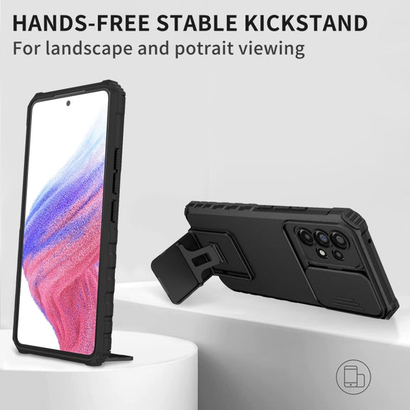 For Samsung Galaxy A53 5G Stereoscopic Holder Sliding Camshield Phone Case(Black)