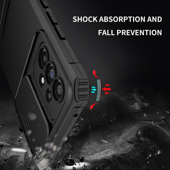 For Samsung Galaxy A53 5G Stereoscopic Holder Sliding Camshield Phone Case(Black)