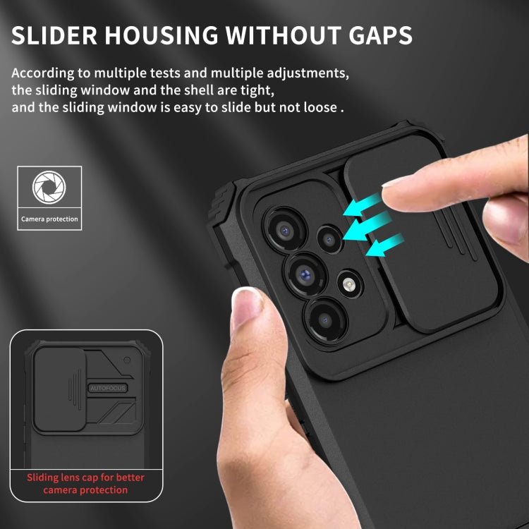 For Samsung Galaxy A53 5G Stereoscopic Holder Sliding Camshield Phone Case(Black)