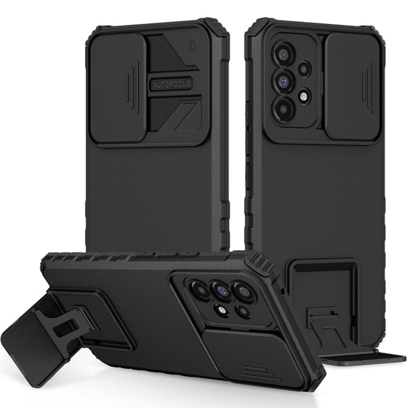 For Samsung Galaxy A53 5G Stereoscopic Holder Sliding Camshield Phone Case(Black)