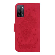 For OPPO A55 5G / A53s 5G / A16 Butterfly Rose Embossed Leather Phone Case(Red)