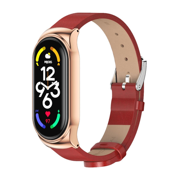For Xiaomi Mi Band 7 / 7 NFC MIJOBS CS Metal Case + Microfiber Leather Watch Band(Red Rose Gold) - Watch Bands by MIJOBS