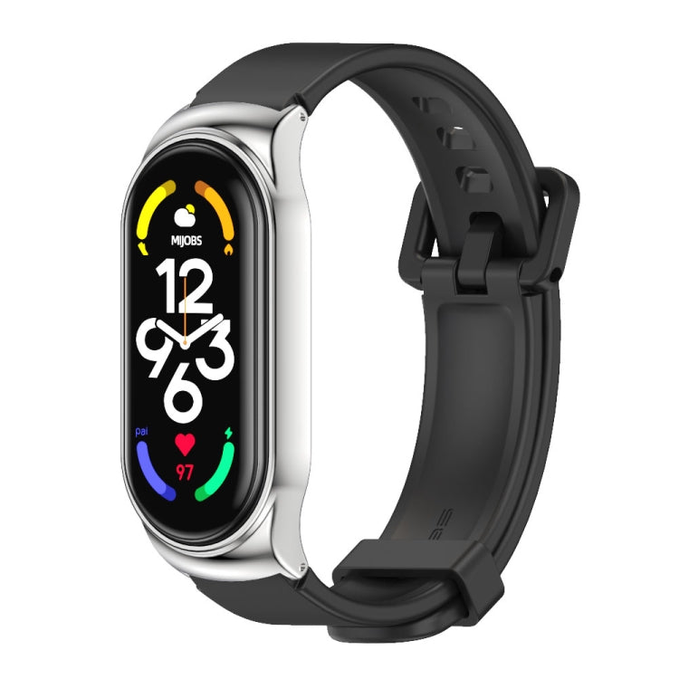 For Xiaomi Mi Band 7 / 7 NFC MIJOBS CS Metal Case + Silicone Watch Band(Black Silver) - Watch Bands by MIJOBS