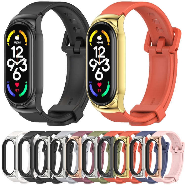 For Xiaomi Mi Band 7 / 7 NFC MIJOBS CS Metal Case + Silicone Watch Band(Black Silver) - Watch Bands by MIJOBS