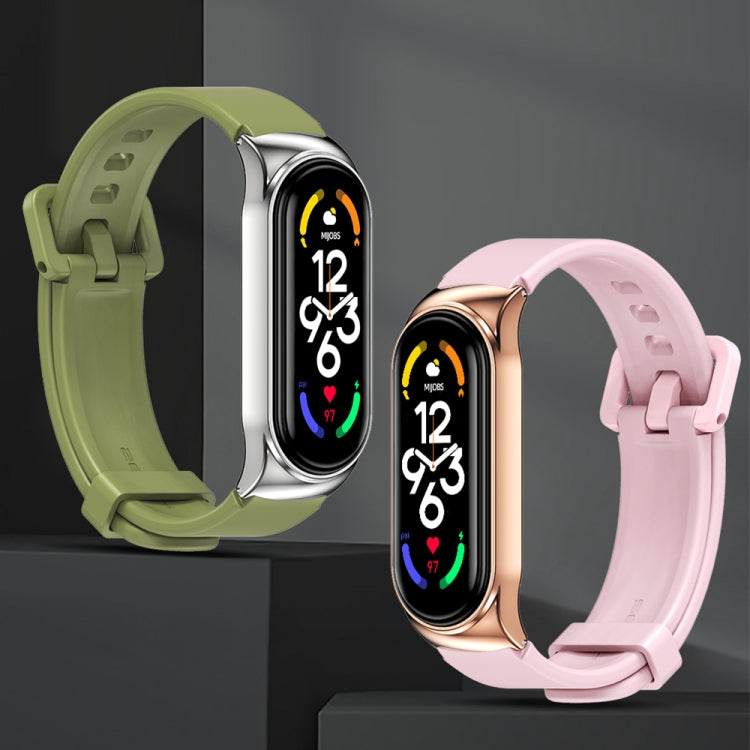 For Xiaomi Mi Band 7 / 7 NFC MIJOBS CS Metal Case + Silicone Watch Band(Black Silver) - Watch Bands by MIJOBS