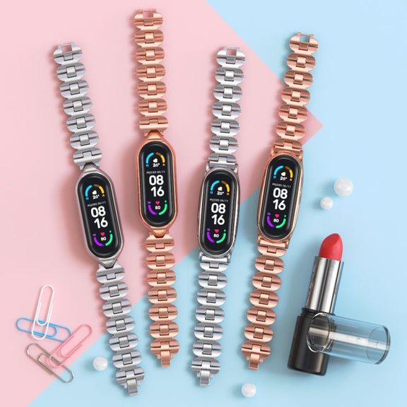 For Xiaomi Mi Band 5 / 6 MIJOBS Bone Chain Double Hole Metal Watch Band(Rose Gold) - Watch Bands by MIJOBS