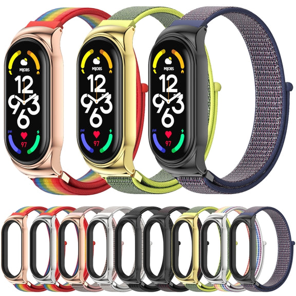 For Xiaomi Mi Band 7 / 7 NFC MIJOBS CS Stainless Steel Case Nylon Watch Band(Sea Shell Silver) - Watch Bands by MIJOBS