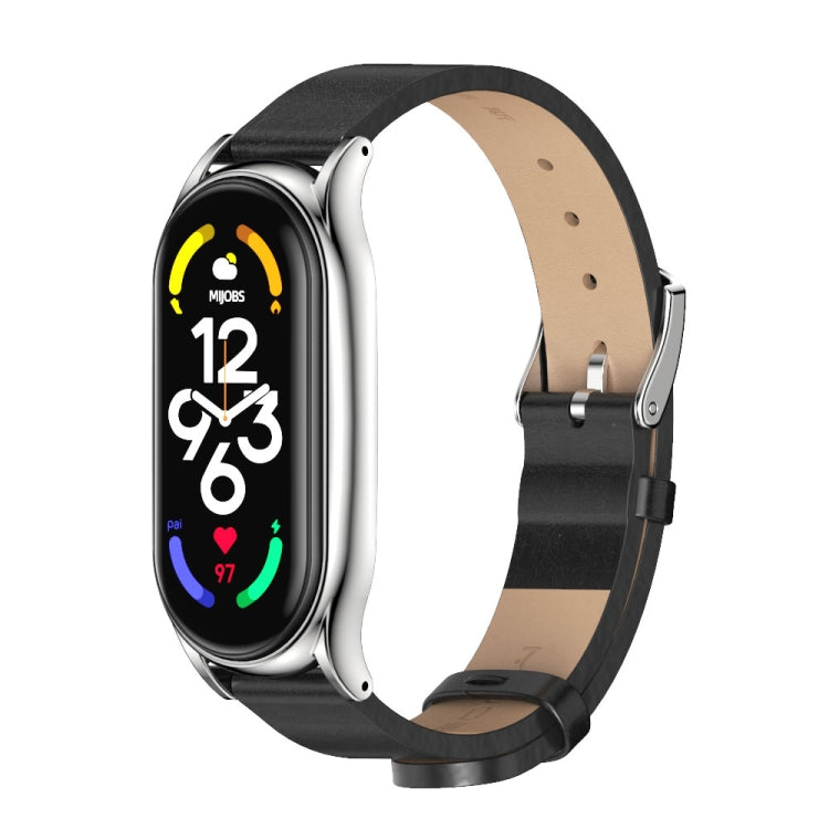 For Xiaomi Mi Band 7 / 7 NFC MIJOBS Plus Metal Case Microfiber Leather Watch Band(Black Silver)