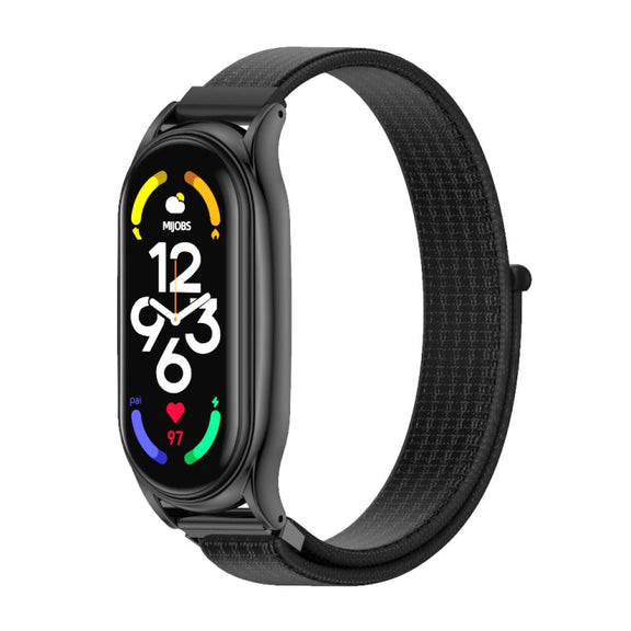 For Xiaomi Mi Band 7 / 7 NFC MIJOBS Plus Stainless Steel Case Nylon Watch Band(Black) - Watch Bands by MIJOBS
