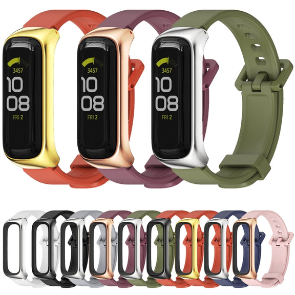 For Samsung Galaxy Fit 2 MIJOBS Metal Case Silicone Watch Band(Grey Silver) - Watch Bands by MIJOBS