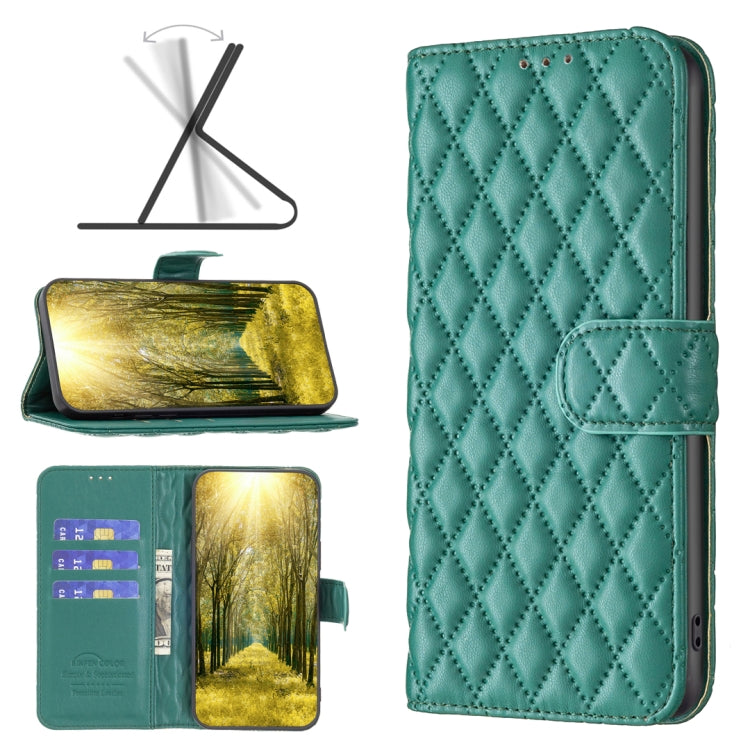 For OPPO Realme C35 Diamond Lattice Wallet Leather Flip Phone Case(Green)