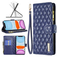 For iPhone 11 Diamond Lattice Zipper Wallet Leather Flip Phone Case (Blue) - iPhone 11 Cases by PMC TechLife | Online Shopping South Africa | PMC TechLife