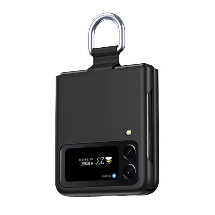 For Samsung Galaxy Z Flip4 Skin Feel Folding Phone Case with Drawstring Key Chain(Black)