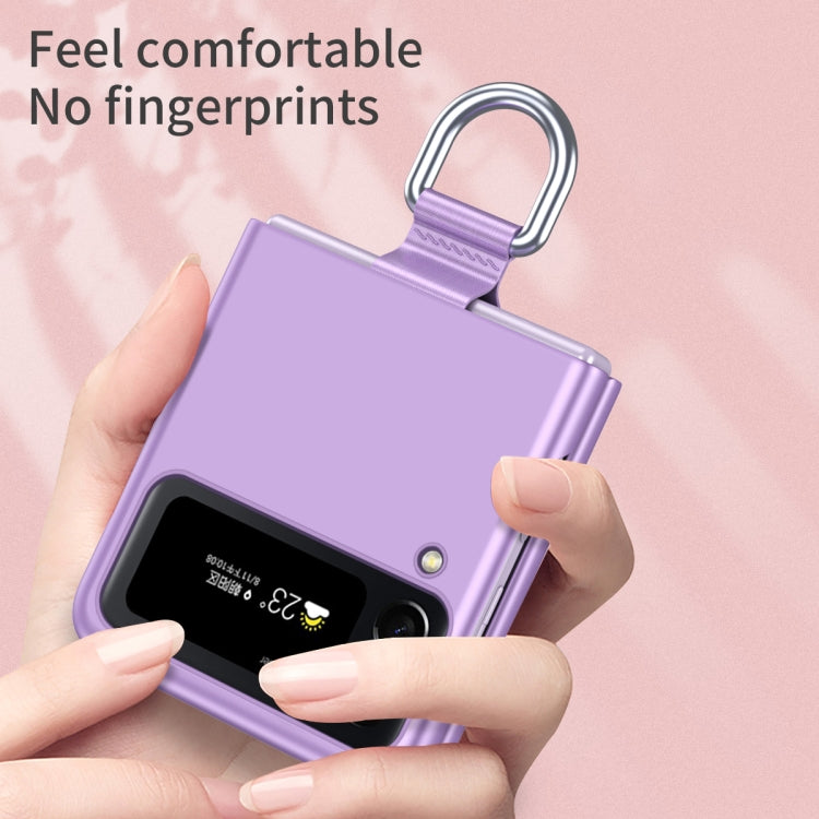 For Samsung Galaxy Z Flip4 Skin Feel Folding Phone Case with Drawstring Key Chain(Black)