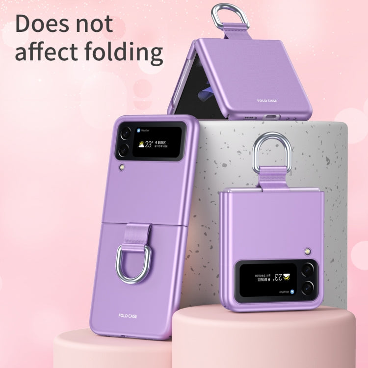 For Samsung Galaxy Z Flip4 Skin Feel Folding Phone Case with Drawstring Key Chain(Black)