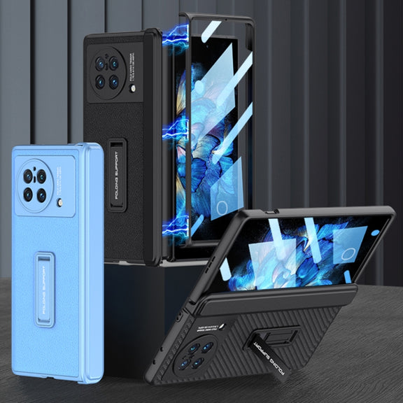 For vivo X Fold GKK Magnetic Hinge Flip Leather Phone Case with Holder(Carbon Fiber)