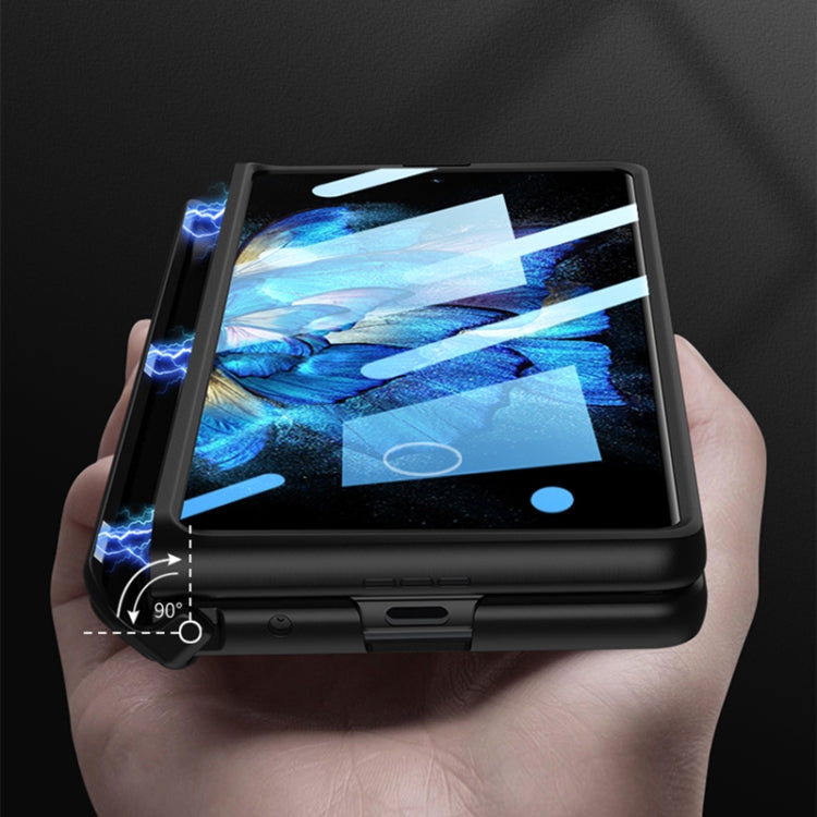For vivo X Fold GKK Magnetic Hinge Flip Leather Phone Case with Holder(Carbon Fiber)