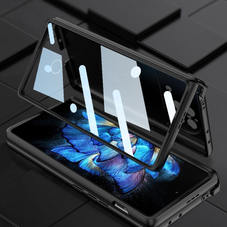 For vivo X Fold GKK Magnetic Hinge Flip Leather Phone Case with Holder(Carbon Fiber)