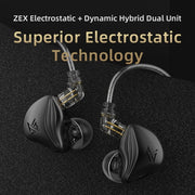 KZ-ZEX 1.2m Electrostatic Dynamic In-Ear Sports Music Headphones, Style:Without Microphone(Black)