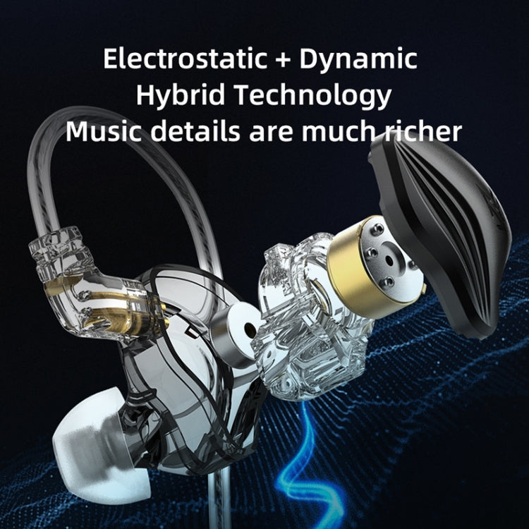 KZ-ZEX 1.2m Electrostatic Dynamic In-Ear Sports Music Headphones, Style:Without Microphone(Black)