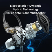 KZ-ZEX 1.2m Electrostatic Dynamic In-Ear Sports Music Headphones, Style:Without Microphone(Black)