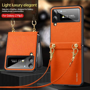 For Samsung Galaxy Z Flip3 5G SULADA Litchi Texture Leather + TPU Phone Case with Strap(Blue)