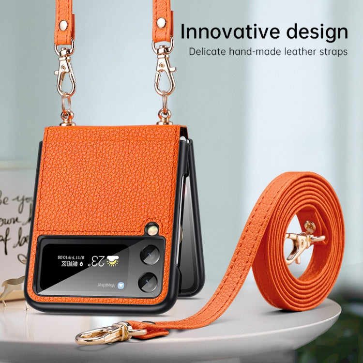 For Samsung Galaxy Z Flip3 5G SULADA Litchi Texture Leather + TPU Phone Case with Strap(Blue)