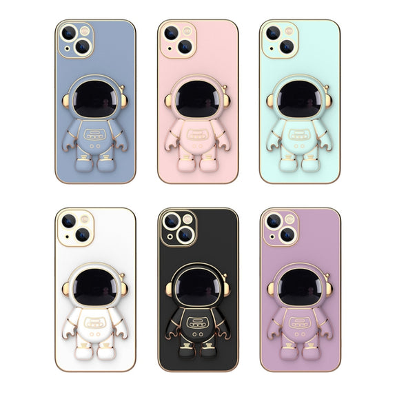 For iPhone 11 Plating Astronaut Holder Phone Case (Purple)