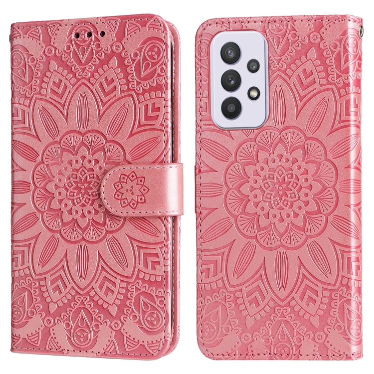 For Samsung Galaxy A33 5G Embossed Sunflower Leather Phone Case(Pink)