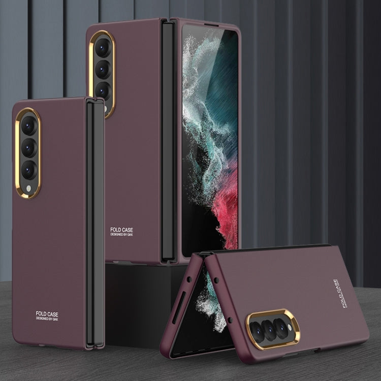 For Samsung Galaxy Z Fold4 GKK Ultra-thin Electroplating Lens Frame Phone Case(Brown)