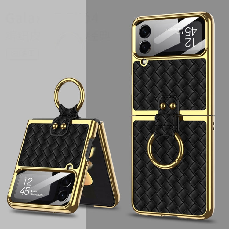 For Samsung Galaxy Z Flip4 GKK Weave Texture Electroplating Protective Phone Case(Black)