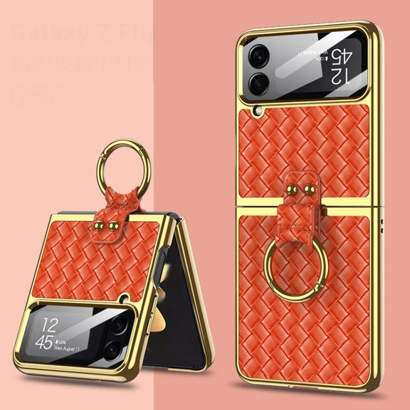 For Samsung Galaxy Z Flip4 GKK Weave Texture Electroplating Protective Phone Case(Red)