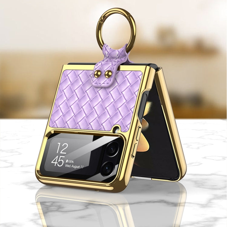 For Samsung Galaxy Z Flip4 GKK Weave Texture Electroplating Protective Phone Case(Gold)