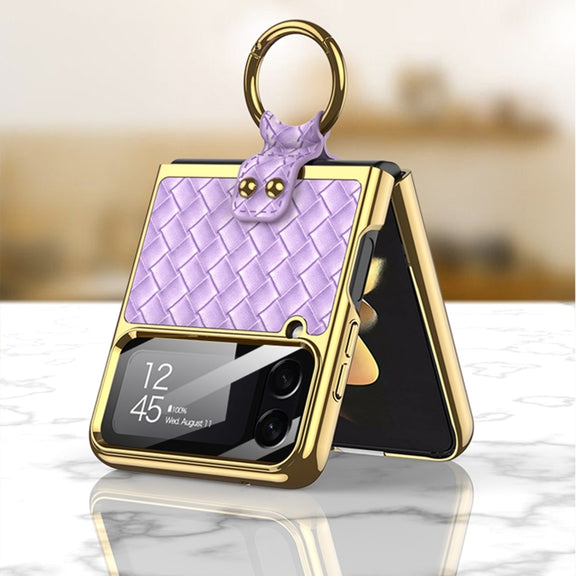 For Samsung Galaxy Z Flip4 GKK Weave Texture Electroplating Protective Phone Case(Gold)