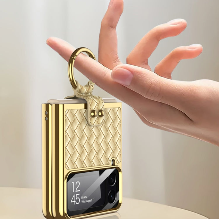 For Samsung Galaxy Z Flip4 GKK Weave Texture Electroplating Protective Phone Case(Gold)